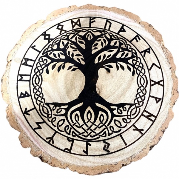 Runic Yggdrasil - Wooden Altar Slice